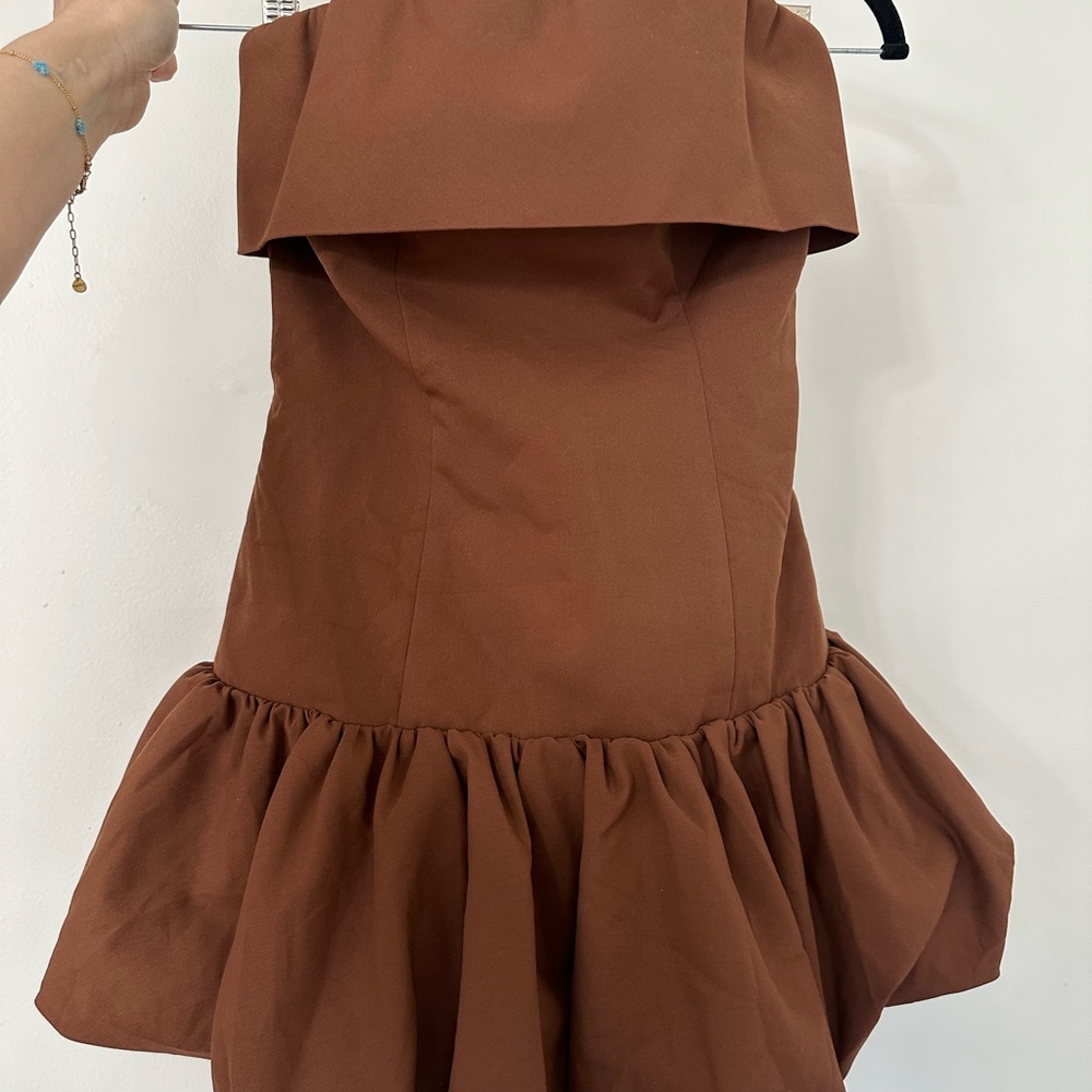 Brown Ruffled Tiered Cocktail Sundress